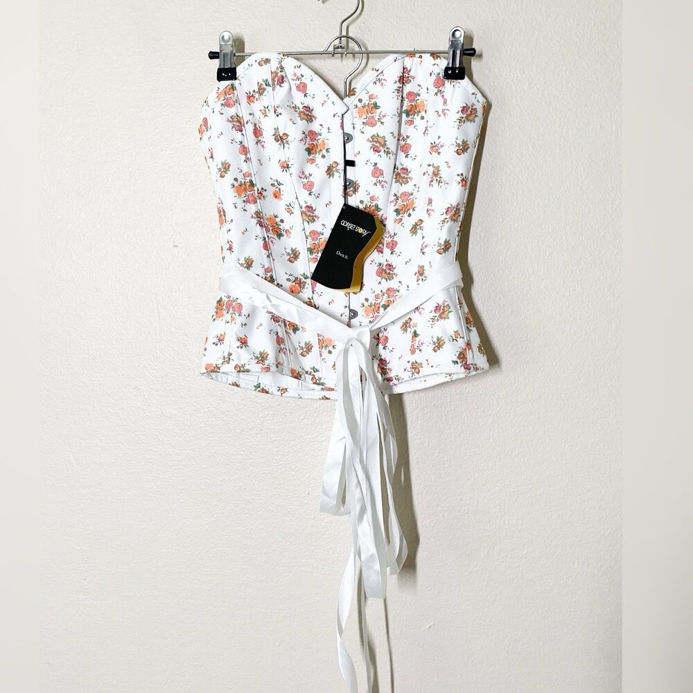 Corset Story Floral White Corset UK 8 US 4 Overbust Sweetheart Neckline